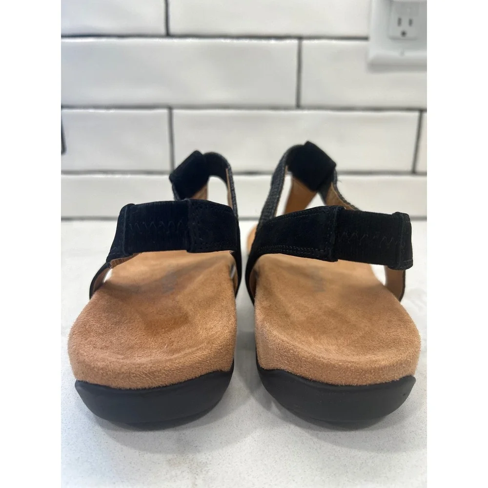 Vionic Brea Sandals Women 7.5 Black Comfortable Orthotic T-Strap Slingback